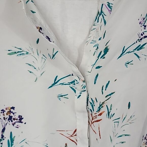 Van Heusen Women's Floral Chiffon Mixed Media Knit Top 3/4 Sleeve Henley Blouse - Picture 5 of 7